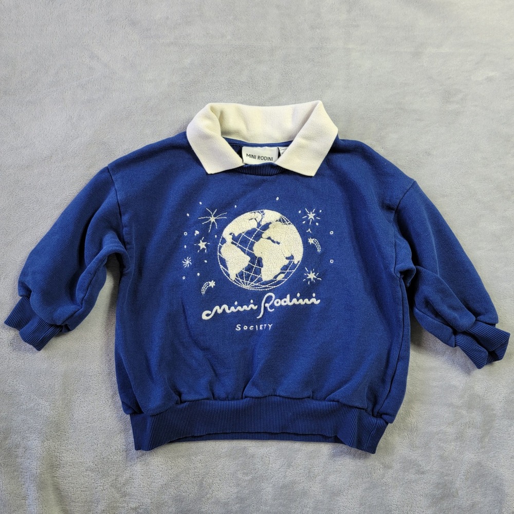 Mini Rodini Society Earth Graphic Sweatshirt Blue Organic Cotton Kids 1.5-3 Y